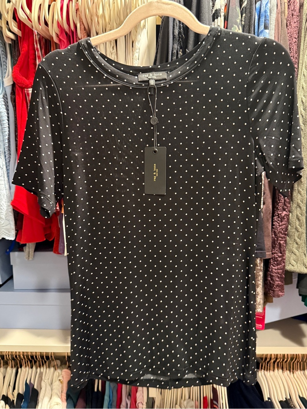 rag & bone Black Short Sleeve Polka Dot Tee